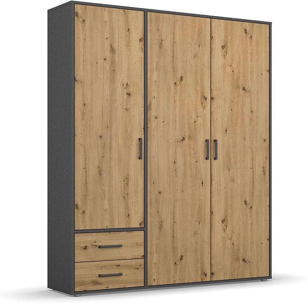Aufbewahrungshochschrank in Metallic-Grau und Artisan-Eiche Kombination, Gesamtbreite 140 Zentimeter