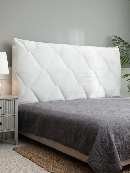 Wattierte elastische Schutzhuellen Set fuer gepolsterte Bettkopfteile mit geometrischem Muster, beige waschbare Dekorhuelle 180x70cm