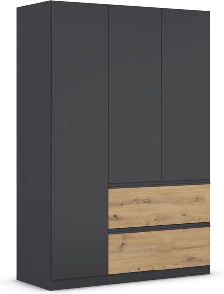 Hochschrank in Metallic-Grau kombiniert mit Artisan-Eiche Dekor, Gesamtbreite 136cm fuer die Schlafzimmeraufbewahrung