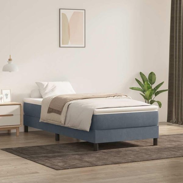 Samtbezogenes Boxspringbettgestell ohne Matratze, zeitloses dunkelgraues Design fuer edle Schlafzimmergestaltung 100x220cm