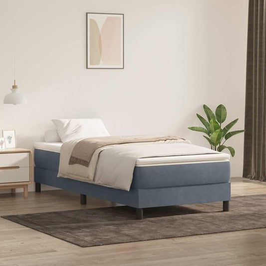 Samtbezogenes Boxspringbettgestell ohne Matratze, zeitloses dunkelgraues Design fuer edle Schlafzimmergestaltung 100x220cm