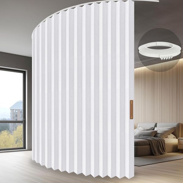 Deckenmontierter lichtdichter Raumtrennvorhang mit Akkordeon-Optik in Weiss, Einzelpackung 243x254cm fuer Raumecken