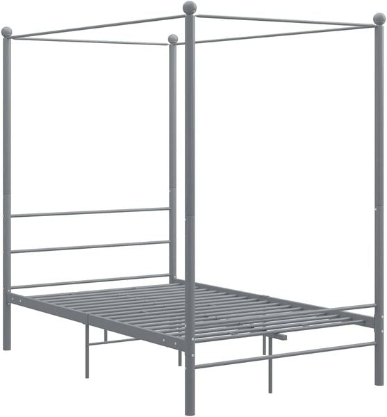 Graues Metall-Himmelbett als Doppelbettkonstruktion mit Lattenrost, metallenes Schlafzimmerbett 140x200cm