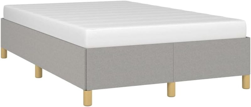 Gepolstertes Doppelbett mit stabilen Stuetzfuessen und Lattenrost, hellgrauer Stoffbezug, Schlafzimmerbett 120x200cm
