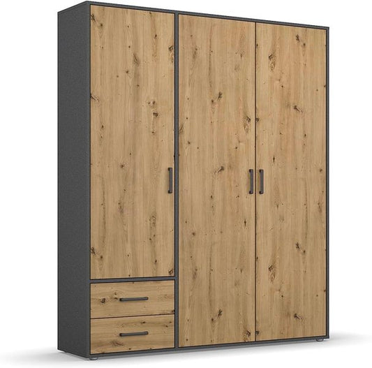 Aufbewahrungshochschrank in Metallic-Grau und Artisan-Eiche Kombination, Gesamtbreite 140 Zentimeter