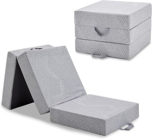Dreiteilige faltbare Gel-Visko Schaum Matratze Haerte H3, 15cm Hoehe, nutzbar als Reisematratze, Campingmatratze oder Gaesteschlafunterlage 80x195cm
