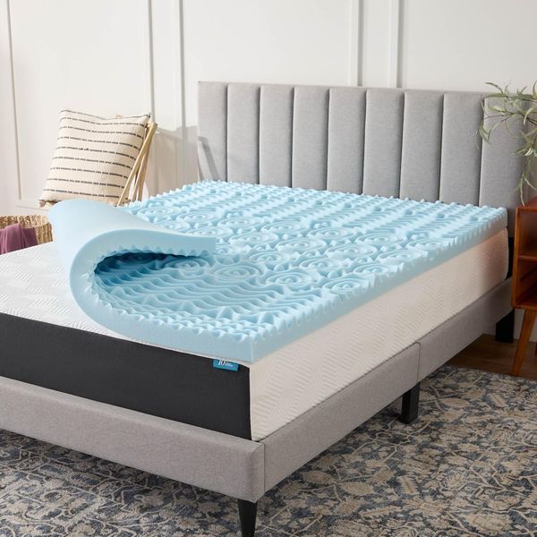 5-Zonen Druckentlastende Matratzenauflage mit Gel-Memoryschaum, CertiPUR zertifiziertes Material, Staerke 7,6cm