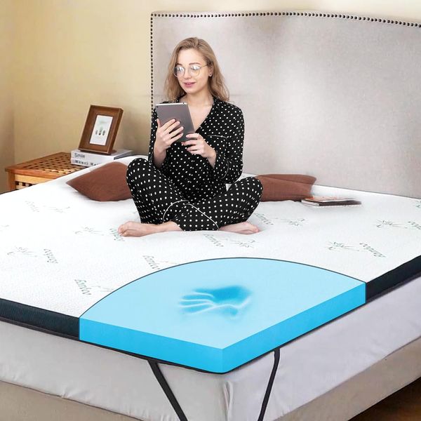 7cm viskoelastischer Gel-Memoryschaum Topper Haertegrad H3, rutschfester Bambusbezug mit abnehmbarem waschbarem Bezug 160x200cm